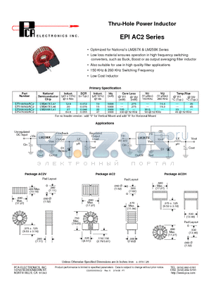 EPI100502AC2 datasheet - Thru-Hole Power Inductor