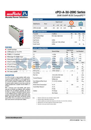 CPCI-A-3U-200C datasheet - 200W 3Ux8HP AC/DC CompactPCI