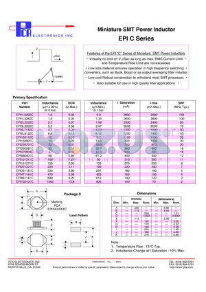 EPI101311C datasheet - Miniature SMT Power Inductor