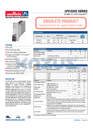 CPCI325D-1C datasheet - 325 Watt, 3U x 8HP CompactPCI