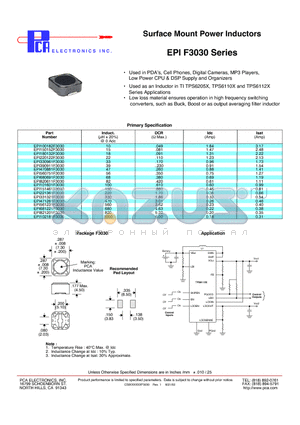 EPI102181F3030 datasheet - Surface Mount Power Inductors