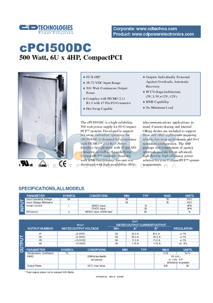 CPCI500DC datasheet - 500 Watt, 6U x 4HP, Compact PCI