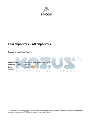 B32335I6116J550 datasheet - Film Capacitors - AC Capacitors