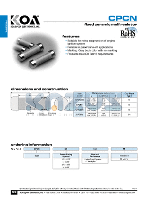 CPCN12502M datasheet - fixed ceramic melf resistor
