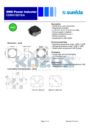 CDRH15D78/ANP-151MC datasheet - Power Inductor