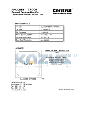 CPD06 datasheet - General Purpose Rectifier 3 Amp Glass Passivated Rectifier Chip