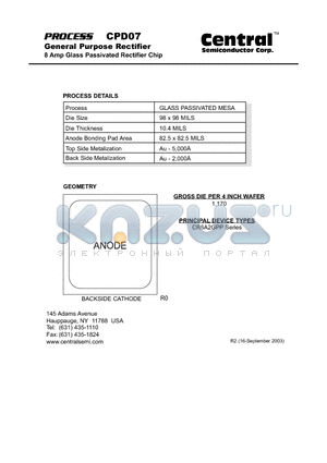 CPD07 datasheet - General Purpose Rectifier 8 Amp Glass Passivated Rectifier Chip