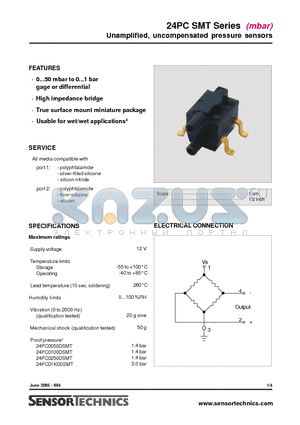 24PC0250DSMT datasheet - Unamplified, uncompensated pressure sensors