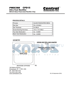 CPD15 datasheet - 500mA Glass Passivated Rectifier Chip