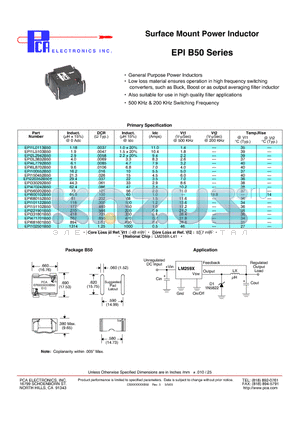 EPI1L0113B50 datasheet - Surface Mount Power Inductor