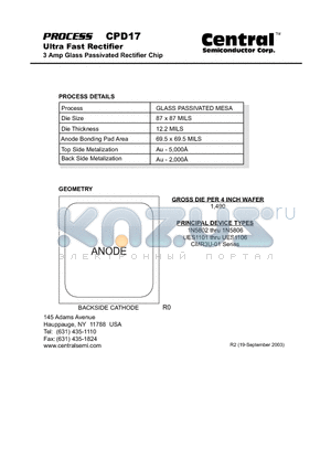CPD17 datasheet - Ultra Fast Rectifier 3 Amp Glass Passivated Rectifier Chip
