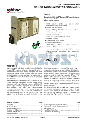 CPD200-4530 datasheet - 200 - 250 Watt CompactPCI DC-DC Converters