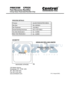 CPD26 datasheet - Fast Recovery Rectifier 8 Amp Glass Passivated Rectifier Chip
