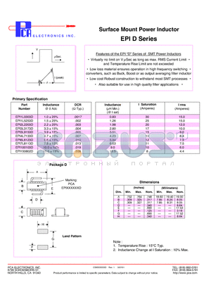 EPI1L5253D datasheet - Surface Mount Power Inductor