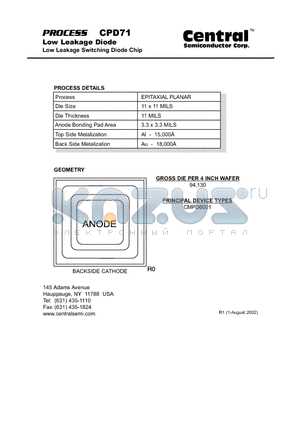 CPD71 datasheet - Low Leakage Diode Low Leakage Switching Diode Chip