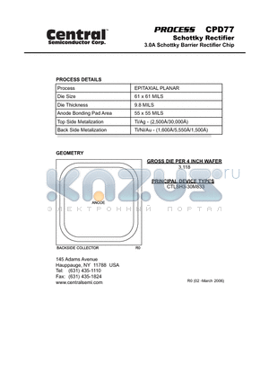 CPD77 datasheet - Schottky Rectifier 3.0A Schottky Barrier Rectifier Chip