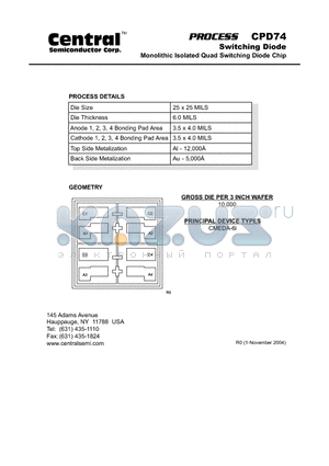 CPD74 datasheet - Switching Diode Monolithic Isolated Quad Switching Diode Chip