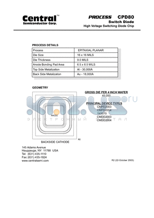 CPD80 datasheet - Switch Diode High Voltage Switching Diode Chip