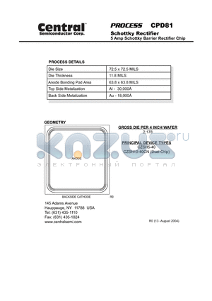 CPD81 datasheet - Schottky Rectifier 5 Amp Schottky Barrier Rectifier Chip