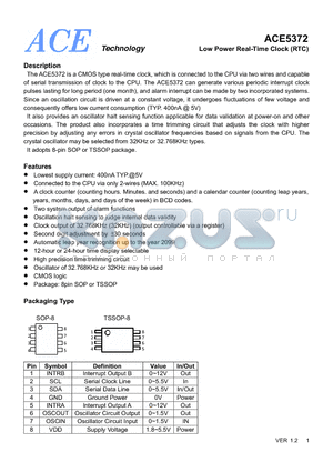 ACE5372 datasheet - Low Power Real-Time Clock (RTC)