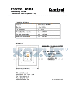 CPD91 datasheet - Switching Diode Low Leakage Switching Diode Chip