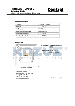 CPD98V datasheet - Schottky Diode Silicon High Current Schottky Diode Chip