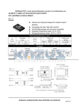 24ST0023A-3 datasheet - 10/100 PC CARD LAN MAGNETICS SOLUTIONS