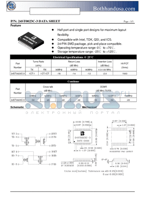 24ST0023C-3 datasheet - 10/100 PC CARD LAN MAGNETICS