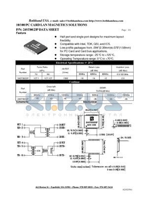 24ST0023P datasheet - 10/100 PC CARD LAN MAGNETICS SOLUTIONS