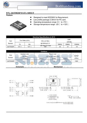 24ST0028P datasheet - 10/100 BASE-T PC CARD LAN MAGNETICS SOLUTIONS