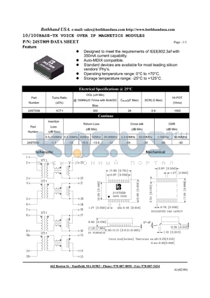 24ST009 datasheet - 10/100BASE-TX VOICE OVER IP MAGNETICS MODULES