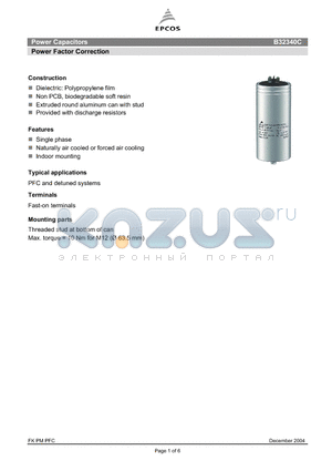 B32340C datasheet - Power Capacitors Power Factor Correction