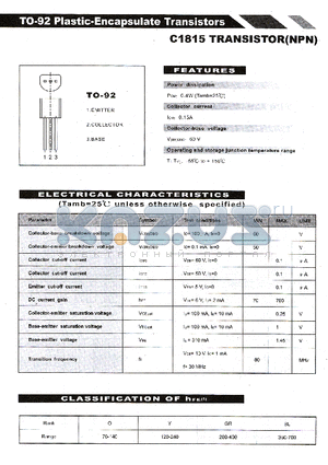 C1815 datasheet - TRANSISTOR NPN