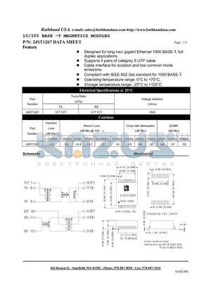 24ST1267 datasheet - 10/100 BASE -T MAGNETICS MODULES