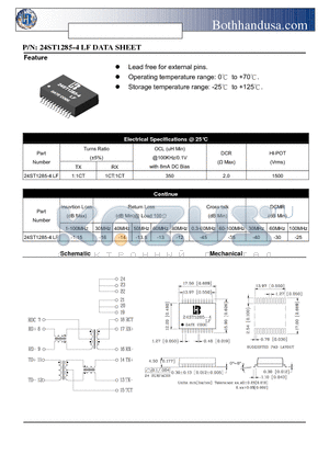 24ST1285-4-LF datasheet - 10/100 BASE T-MAGNETICS MODULES