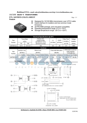 24ST8515-2 datasheet - 10/100 BASE-T TRANSFORMER