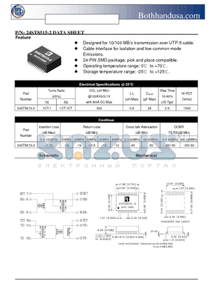 24ST8515-2 datasheet - 10/100 BASE-T TRANSFORMER