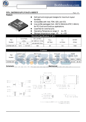 24ST8515APLF datasheet - 10/100 PC CARD LAN MAGNETICS