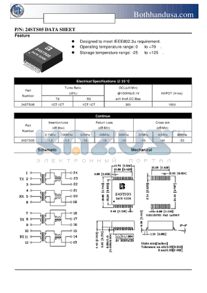 24STS05 datasheet - 10/100 BASE-T TWO PORT TRANSFORMER