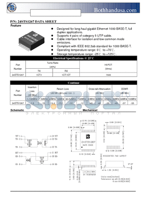 24STS1267 datasheet - 10/100 BASE-T MAGNETICS MODULES