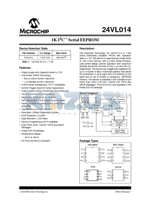 24VL014 datasheet - 1K I2C Serial EEPROM