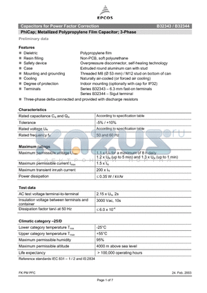 B32343 datasheet - Capacitors for Power Factor Correction PhiCap  Metallized Polypropylene Film Capacitor  3-Phase