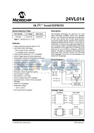 24VL014/P datasheet - 1K I2C Serial EEPROM