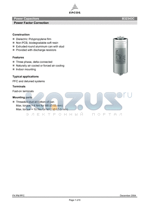 B32343C2002A530 datasheet - Power Capacitors Power Factor Correction