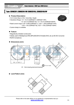 CDRH2D11NP-1R5N datasheet - Magnetically shielded construction.