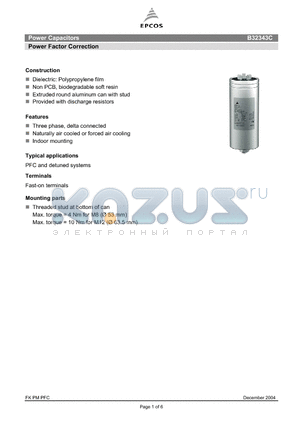 B32343C4012A010 datasheet - Power Capacitors Power Factor Correction