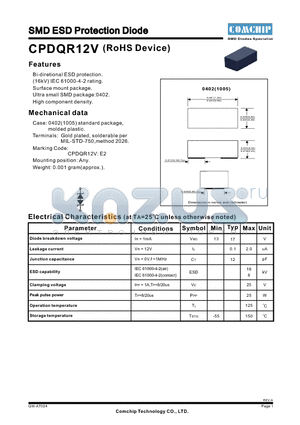 CPDQR12V datasheet - SMD ESD Protection Diode