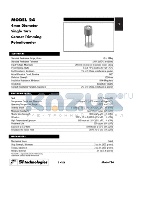 24WR10KLFTR datasheet - 4mm Diameter Single Turn Cermet Trimming Potentiometer