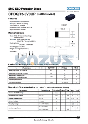 CPDQR3-5V0UP datasheet - SMD ESD Protection Diode