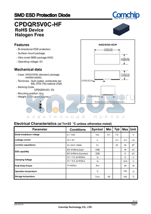 CPDQR5V0C-HF datasheet - SMD ESD Protection Diode